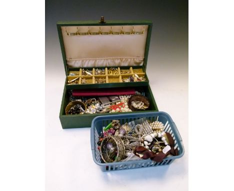 Costume jewellery - Large selection to include; bead necklaces, bangles, earrings, powder compact, etc  