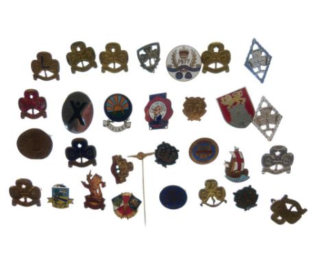 Collection of base metal and enamel pin badges  