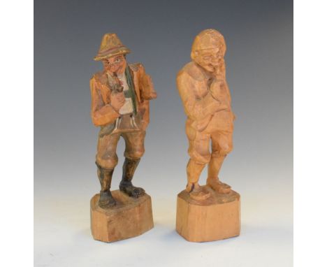 Two Continental carved wooden figures, 15cm high  