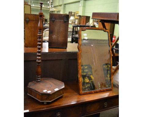 An easel back toilet mirror and a turned mahogany floor standing silent butler 