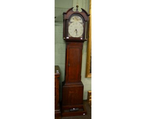 An early 19th century oak thirty hour longcase clock, arch painted dial signed Jno Fawcett, Richmond, together with a fire sc