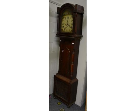 A 19th century mahogany cased eight day longcase clock, the painted arch dial signed, Will'm Skirton, Newcastle