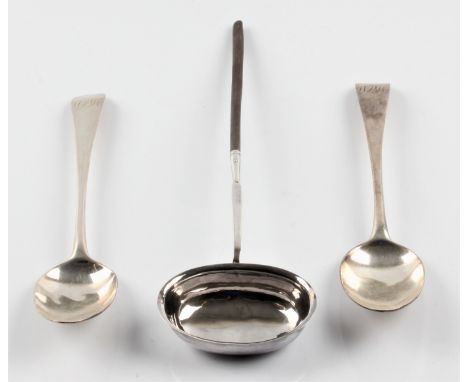 Two Georgian hallmarked silver serving spoons, along with a Georgian ladle. BOOK A VIEWING TIME SLOT ON OUR WEBSITE FOR THIS 