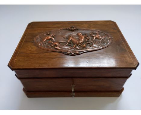 A 19th century rosewood ladies sewing box with mother of pearl tools inside. IMPORTANT: Online viewing and bidding only. Coll