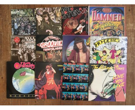 Approximately thirty four various records to include The Rolling Stones, Alice Cooper, Rod Stewart, The Damned Anything, Mo- 