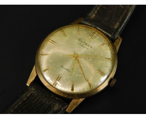 A Rotary gentleman's wristwatch, the dial stamped incabloc, in yellow metal case, with leather strap and original box.