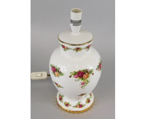 A Royal Albert Old Country Roses pattern table lamp base, 37cm high.