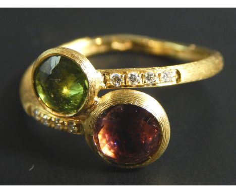 A Marco Bicego Jaipur 18ct gold tourmaline and diamond dress ring, Ring Size M, 2.7g all in. 