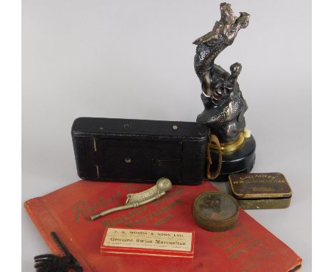 Various collectables, to include a spelter table lamp modelled in the form of an oriental dragon, a Bosun's whistle with mili