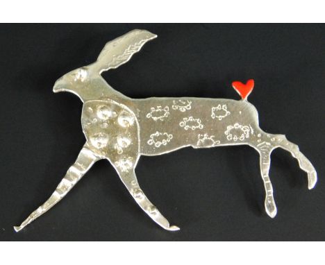 A silver Lyn Antley hare brooch, with red enamel heart tail, 7.4g all in. 