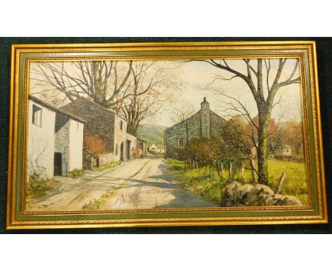 K. Lund.  Kettlewell, Yorkshire, oil on board, 39cm x 72cm