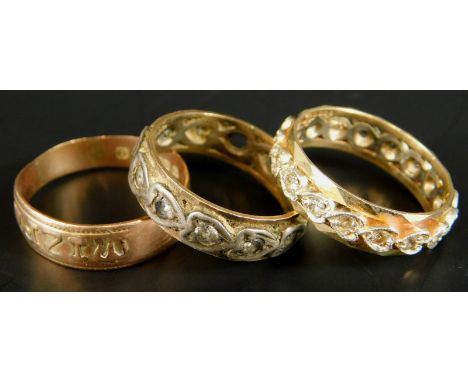 Three 9ct gold dress rings, to include two CZ set eternity rings, and a Mizpah ring, 8.9g all in. 