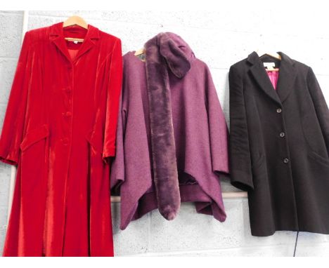 Items of vintage clothing, an Anna Scholz black jacket, a Fenn Wright Manson velvet coat and a Dragana Perisic purple Harris 