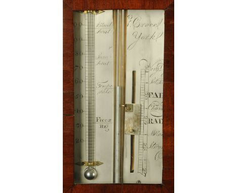 A 19th century mahogany stick barometer, by G. Croce, York, with silvered dial and exposed tube.