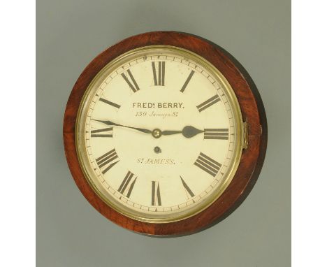 A Victorian mahogany cased single fusee wall clock, the dial marked "Frederick Berry, Jermyn Street, St. James's".  Diameter 