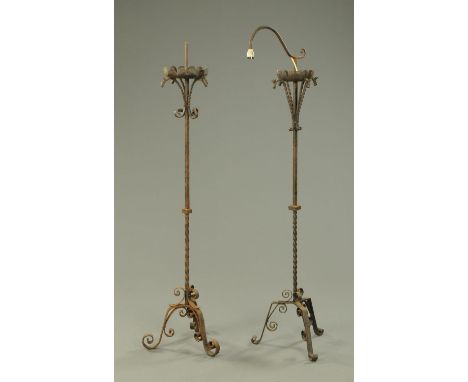 Two wrought iron lamp standards.  