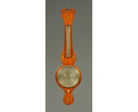A 19th century inlaid satinwood banjo barometer, with mercury thermometer.  Height 100 cm. 