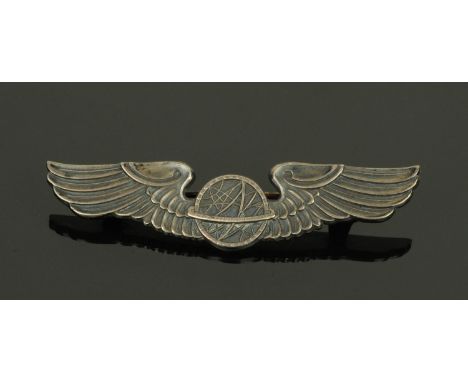 World War Two - US Army Air Force War Time issue sterling silver navigators brevet/badge, stamped "Balfour, Stirling".