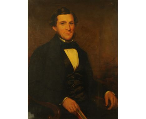 A pair of Victorian portrait oil paintings on canvas, lady and gentleman.  Each 90 cm x 69 cm, framed. 
