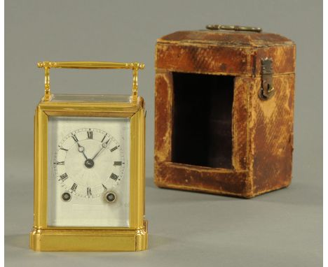 A French gilt brass carriage clock by Paul Garnier, Paris, circa 1840/50, with eight day two train movement chiming on a bell