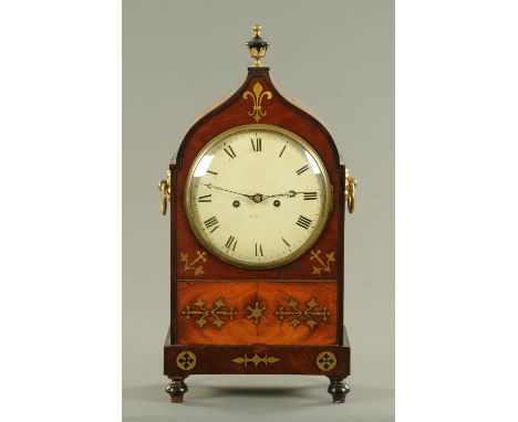 A Regency mahogany bracket clock, brass inlaid, marked "Deayton" and with partially engraved backplate, two-train striking mo