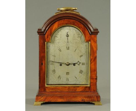 A mahogany bracket clock, circa 1775, by "Chas. Bayles, Margate" the silvered dial with Roman and Arabic chapter rings beneat