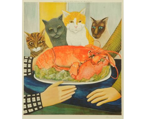 Beryl Cook 1926-2008, "Four Hungry Cats", colour print, signed in pencil, published in 1977 by Alexander Gallery Publications