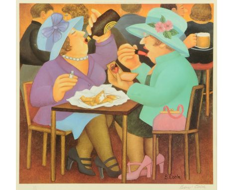 Beryl Cook 1926-2008, "Ladies Who Lunch", signed in pencil, limited edition 252 of 650, six colour offset lithograph, publish