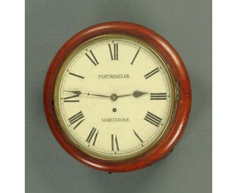 A 19th century mahogany single fusee wall clock, by Furtwangler, Marylebone.  Diameter 38 cm (see illustration). 