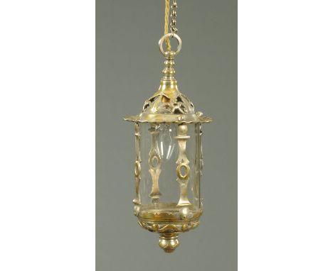 An early 20th century silver plated on brass lantern type light fitting.  Height 34 cm. 
