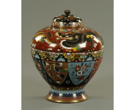 In the style of Namikawa Yasuyuki (1845-1927), a large Japanese Cloisonne vase and cover, Meiji period, the cover with Kiku b