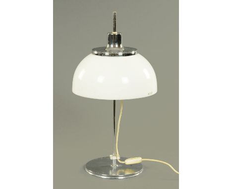 A Harvey Guzzini chrome adjustable table lamp, circa 1970's with white Perspex domed shade, with applied label for Harvey Guz