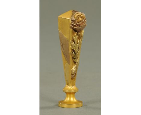 An Art Nouveau gilt metal desk seal stamped "Boyer".  Height 8.5 cm, cased. 