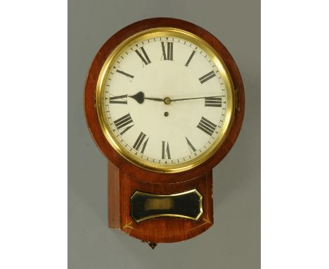 A 19th century mahogany single fusee drop dial wall clock.  Case diameter 37 cm (see illustration).