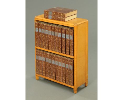 Betty Joel, an English sycamore open bookcase, 1937, with single shelf, housing a set of Encyclopaedia Britannica, with appli