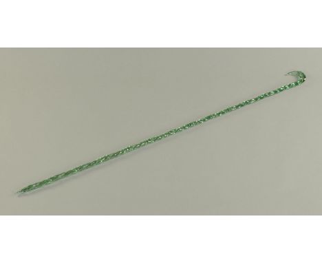 A Nailsea type glass walking stick, 19th century, the green glass with rope twist body, length 114 cm.