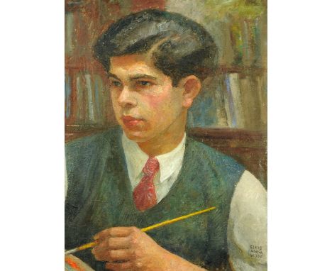 Elsie Anna Wood (British 1887-1978), possibly a self portrait, signed oil on artist board 40.5 cm x 30.5 cm.  NOTE - Elsie An