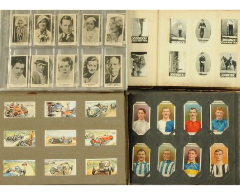 Three albums of cigarette cards, including Gallahers Footballers in Action 1927, Ogdens famous Footballers 1908, Lea Film Sta