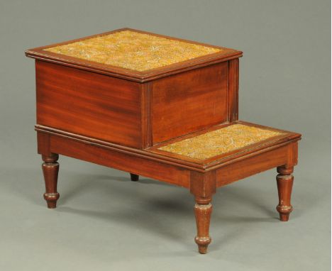 A Victorian step commode, two tread, raised on turned legs, width 39 cm.
