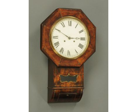 A Regency mahogany brass strung drop dial wall clock, with two-train spring driven movement striking on a bell.  Case width 4