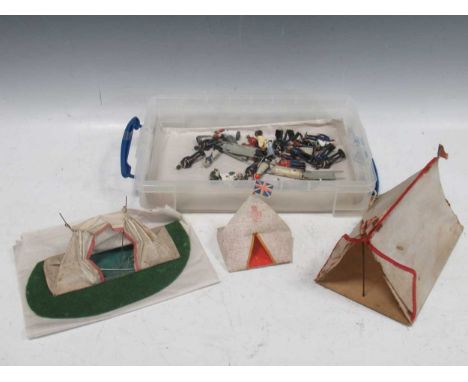 Army Medical Corps painted lead figures, mainly Britain's, including nurses, doctors, stretcher teams and 3 cloth tents, some