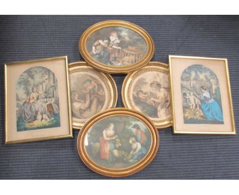 Three pairs of 19th century gilt framed prints; a pair after Bartolozzi engraved by Cipriani: Pair engravings of children fee