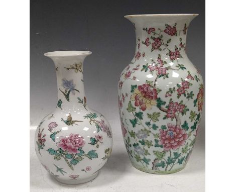 A large impressive Chinese porcelain open neck vase of floral design. Quality hand painted Republic period. Base drilled for 