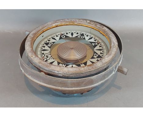 A painted ships gimbal compass by AB Lyth Stockholm, 22cms diameter 