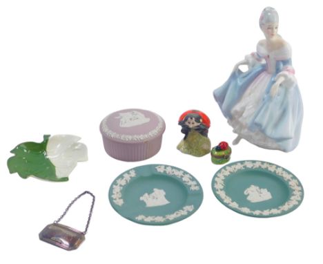 Various collectables, comprising Wedgwood pin dishes, a Limoges ladybird trinket box, a Royal Albert mother ladybird figure, 