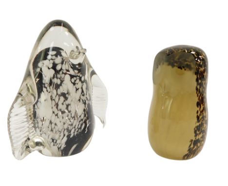 A Wedgwood glass paperweight modelled as an owl, 10cm high, and another possibly a penguin, unmarked.