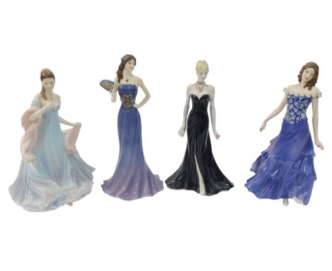 Four Royal Worcester porcelain figures, modelled as The Elizabeth Emanuel Black Gown, limited edition number 1414/7500, Summe