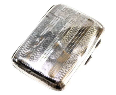 A George V silver cigarette case, of rectangular form with engine turned decoration and vacant cartouche, Birmingham 1932, 1.