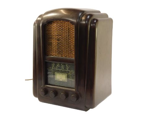 A Ferranti Art Deco brown Bakelite cased vintage radio, model 145, 41cm high.