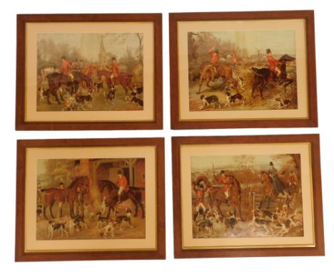 After Edwin Frederick Holt (British, 1830-1916). Four hunting prints comprising The Meet, The Hunt, The Kill and Back Home, 3